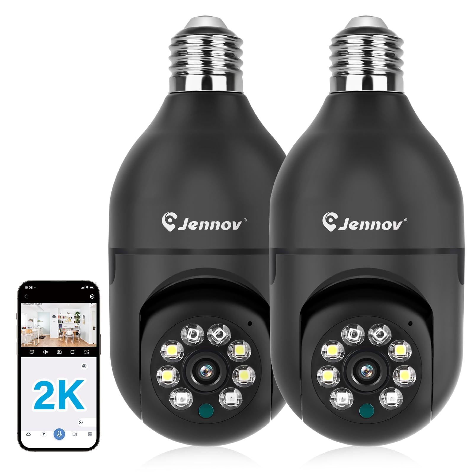 2K WiFi Light Bulb Security Camera Wireless Outdoor - Cameras for Home Securi...