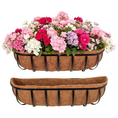 LLNC 2 Pack 24 Inch Metal Railing Planters with Coco Coir Liner for Deck Balcony