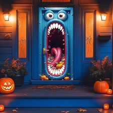 Halloween Decorations Door Cover Banner, Cute Fabric Front Door Wall Covering