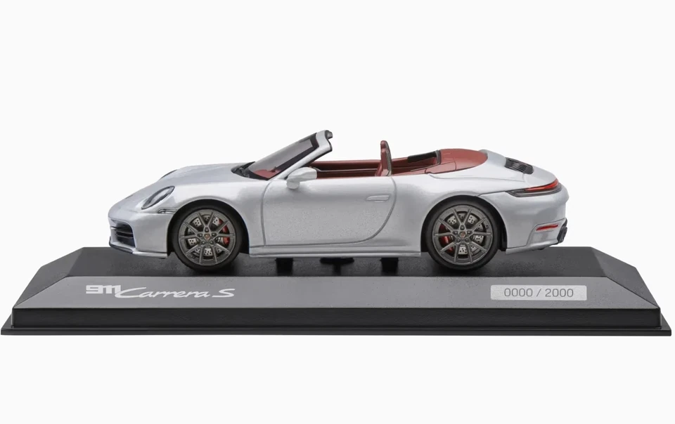 1:43 MINICHAMPS 2025 PORSCHE 911 992.2 Carrera S Cabriolet Ice Grey / red DEALER - Image 2 of 3