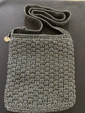 The Sak Brand Stone Gray Crochet Knit Small Shoulder Bag Purse EUC