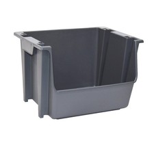 Large Plastic Storage Bin Stackable Nesting Container Gray