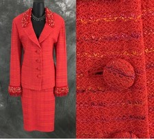 NEW BEAUTIFUL St John Couture knit coral multi jacket skirt suit size 10 12