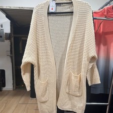 Open-Front Cream Waffle Knit Cardigan by Tarse