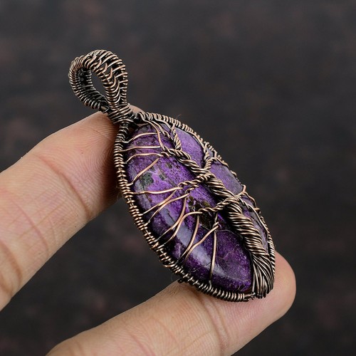 Daughters Day Deal Purpurite Stone Copper Wire Wrapped Tree Of Life New Pendant - Picture 3 of 11