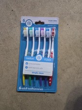 NEW 6 Pack Brush Buddies Adult Medium Toothbrushes Assorted Colors Simple Clean