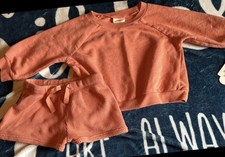 New 2 piece sweatshirt  shorts outfit set Orange baby girls size 0-3 months