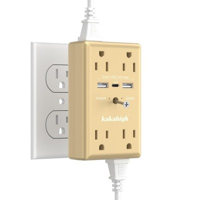 Gold Outlet Extender with Screw, Brass Outlet with 1680J Surge Protected, Cha...
