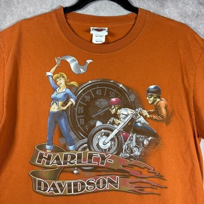 Harley Davidson Shirt Mens Medium Orange Heart Of Trixie Natchez Trace Biker 