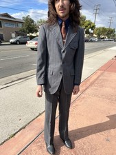 60s Vintage 2 Piece Suit Bell Bottom Pants Belted Back Jacket 3 Buttons 28x30