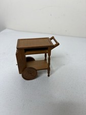 Carrello porta bevande tè sala da pranzo casa delle bambole vintage in miniatura legno marrone 1:12