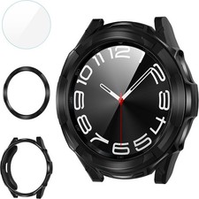 Samsung Galaxy Watch 6 Classic 47mm Case, HD Tempered Glass Protector, 3 in 1 Bu