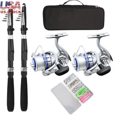 2PCS Telescopic Fishing Rod & Reel Combo Full Kit W/ Accessories Fishing Lures