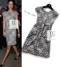 $4.1K CHANEL 14S White Black Camellia Gripox Button Tweed Runway Dress 34 US2
