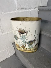Vintage J.L. Clark Trash Can Waste Can Metal Trash Can FISH Bathroom Can 13x11”