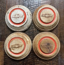 4 Vtg Oem Chevy Hub Caps - White Orange 10 58 Diameter Genuine Chevrolet