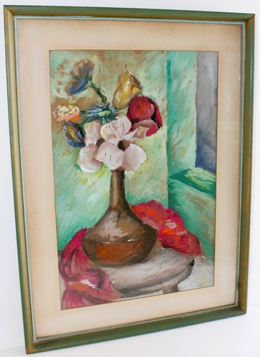 ELAINE RODBART ANTIQUE WATERCOLOR PAINTING PAPER SIGNED FLOWERS VASE STILL LIFE - Picture 4 of 10