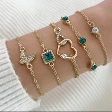 5pc Gold Rhinestone Adjustable Braclet for Women Fashion Jewelry