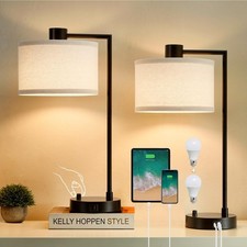 Luvkczc Table Lamp for Bedroom Set of 2 with USB C A Ports, Fully Black
