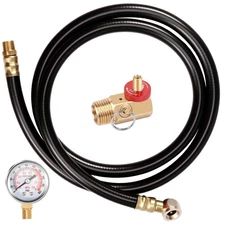 Air Tank Valve Kit With Gauge 0-200 PSI 4 Feet Hose Assembly Portable