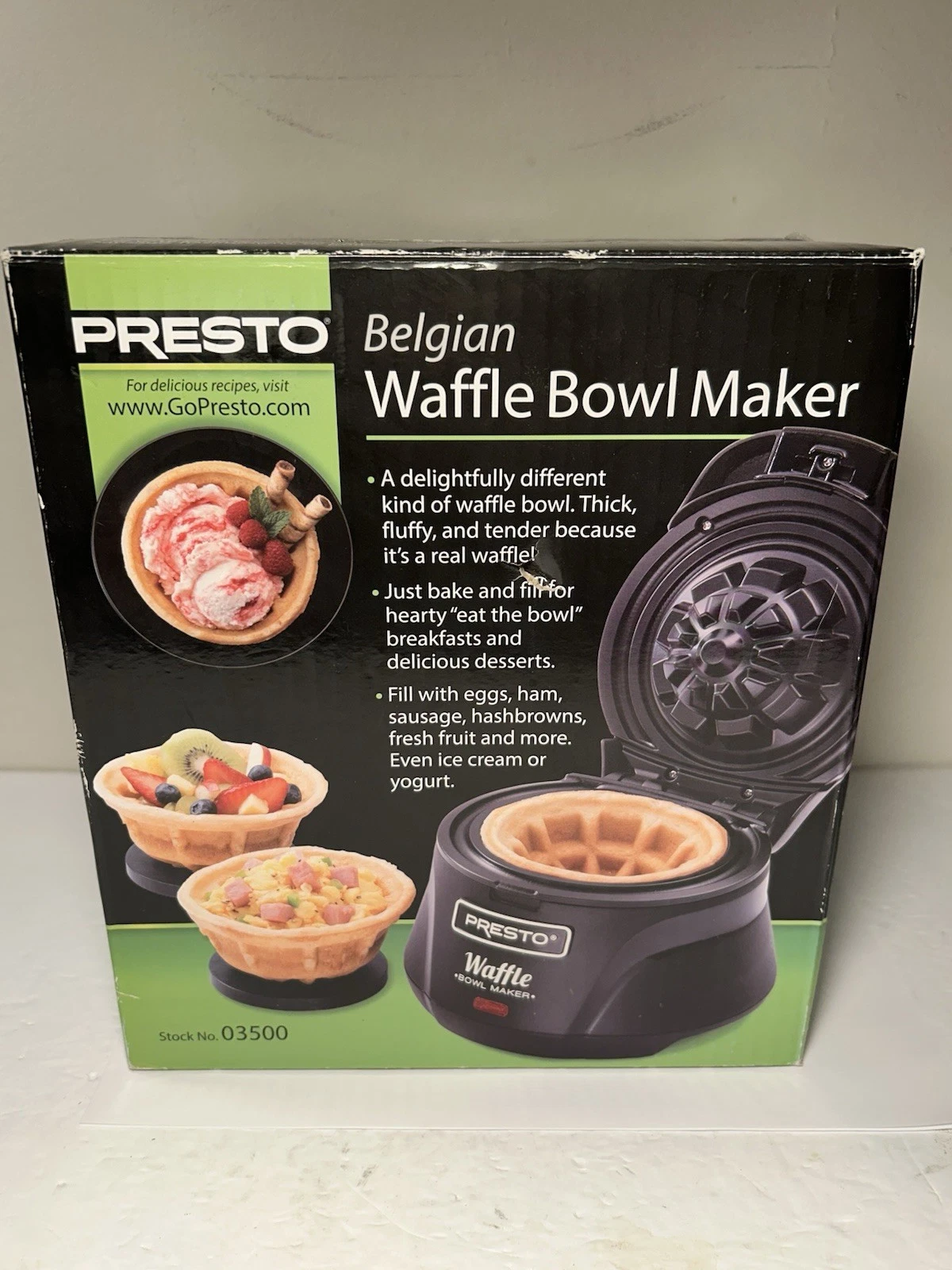Presto Belgian Waffle Bowl Maker 03500 Black New