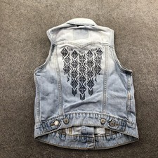 Levis Vest Kids Small Blue Denim Embroidered Geometric Button Pockets Sleeveless