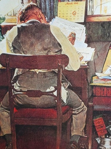 Norman Rockwell “Tax Time Deadline” Framed Print w/ Stamps & Nameplate 23x18 Art - Picture 2 of 8