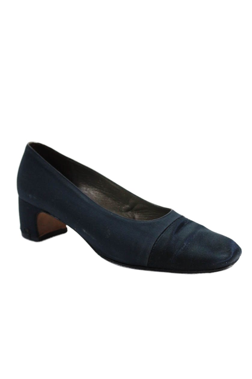 Yves Saint Laurent decolte donna tacco a blocco punta a cappuccio vintage blu navy taglia 8M