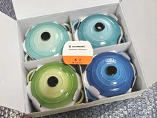 Le Creuset Mini Cocotte 10cm 250ml Set of 4 Palm Green, Caribbean Blue Stoneware