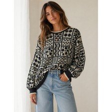 Vintage Garland Geometric Knit Sweater Womens Black White Grey Made in USA K106