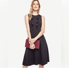 Ann Taylor Size 4 Black Sleeveless Ruffle A-Line Midi Dress