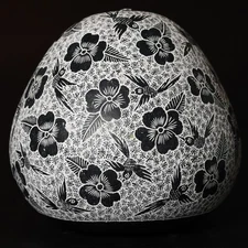 Folk Art Carved Gourd Birds Flowers hand carved Sacred Valley Peru G52507