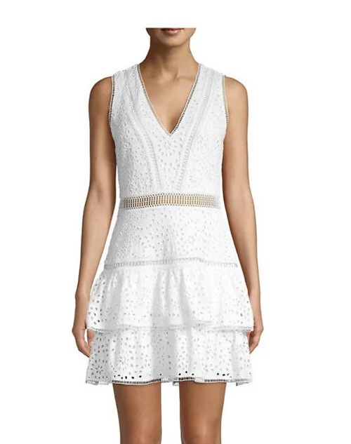 Alice Olivia Lace pattern mini Cocktail Summer dress white XS