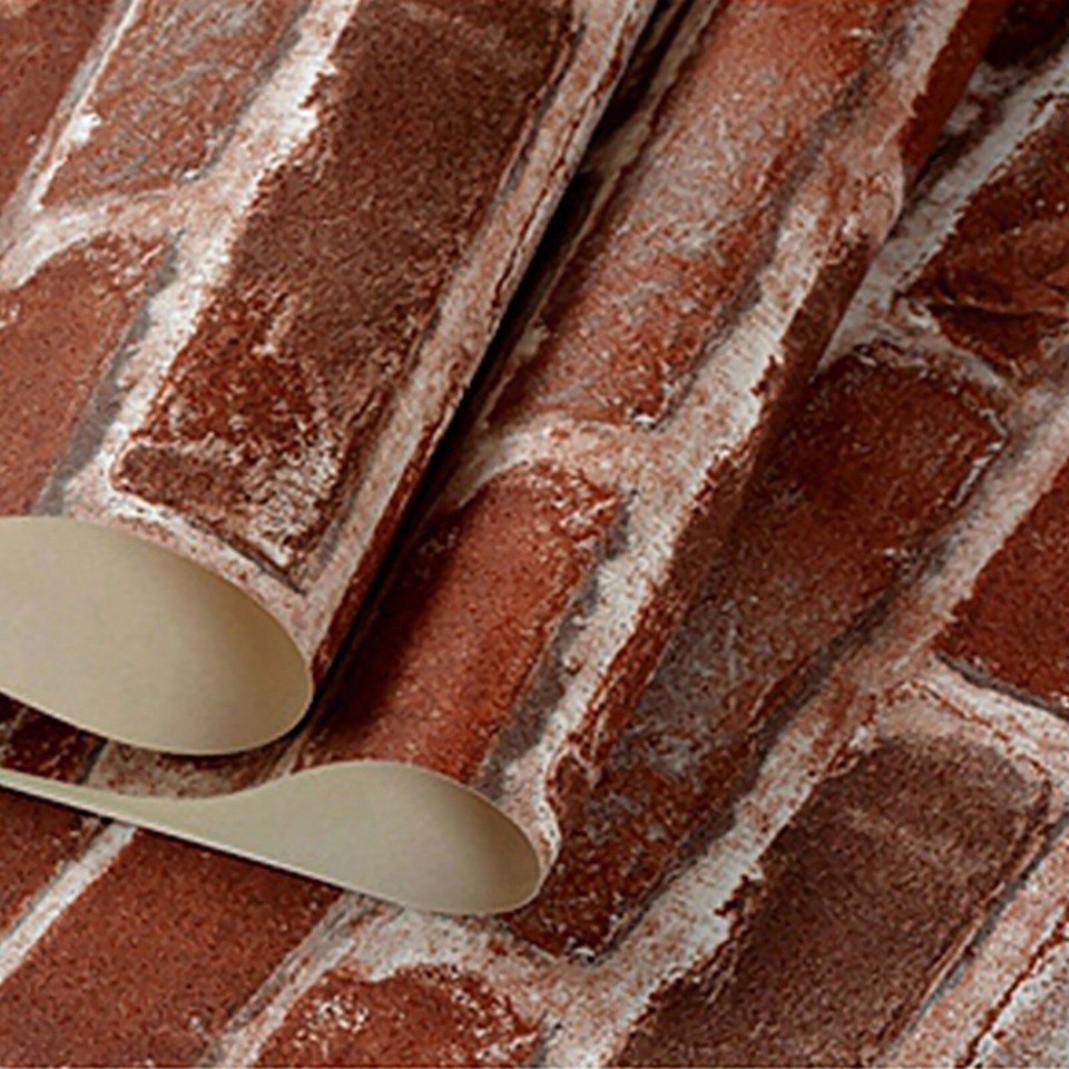 Vintage Grey Red Brick Textured Wallpaper Feature Wall Paper for Living