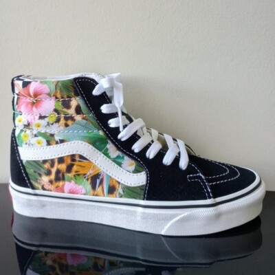 Vans Women's Sk8-Hi Tropical Animal Checkerboard Suede Canvas High Top  Sneaker