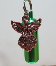 Cremation Keepsake Memorial Keychain Urn Green w/ Lg Copper Angel Charm