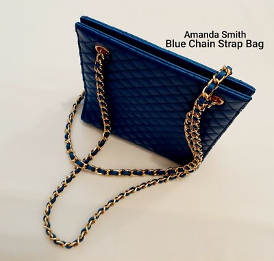 Amanda Smith Blue Gold Chain Strap Bag