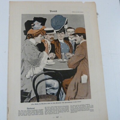 SIMPLICISSIMUS Karikatur 1907 Protest / Friedrichstraße 12. Jahrg. Nr 34