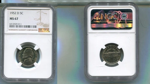 1952 D JEFFERSON NICKEL COIN NGC MS67 9873Q