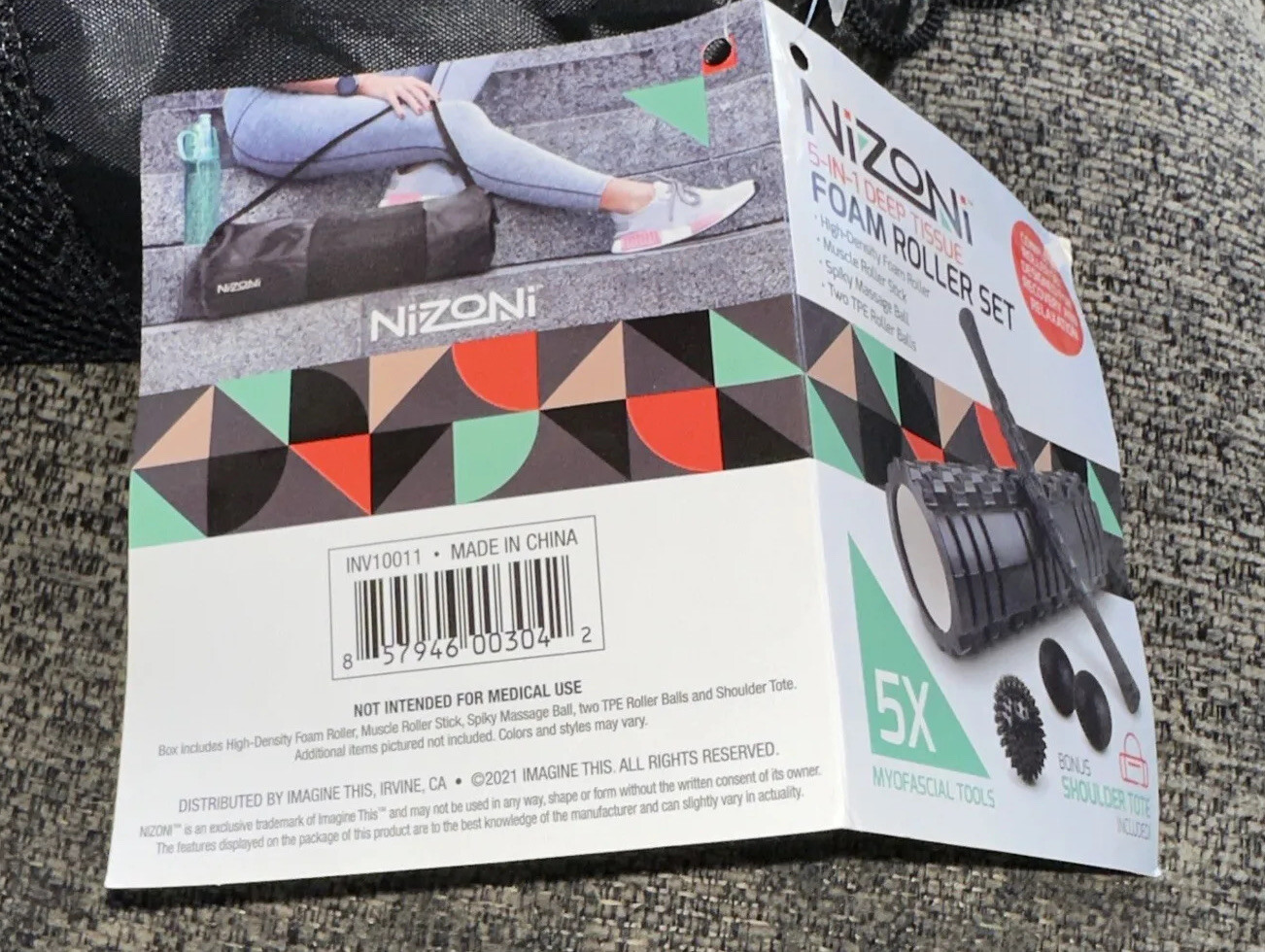 Nizoni 5-in-1 Deep Tissue Foam Roller Set w/ Shoulder Tote Bag  