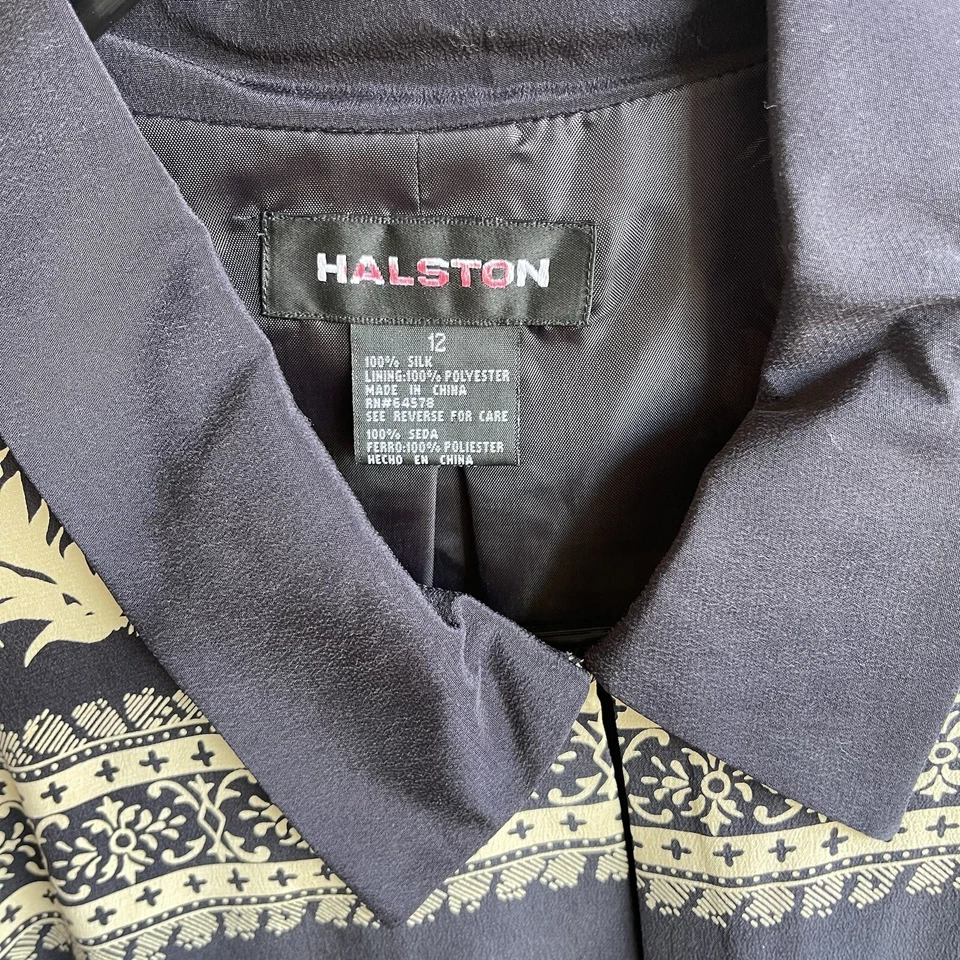 Blusa de seda Halston vintage para mujer talla 12 botones delanteros campesina atemporal elegante Foto 3 de 4