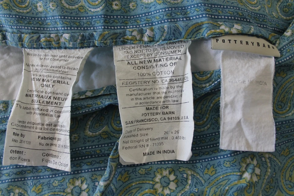 Pottery Barn Paisley Euro Pillow Shams Green Blue Set Of 2 - Image 2 of 4