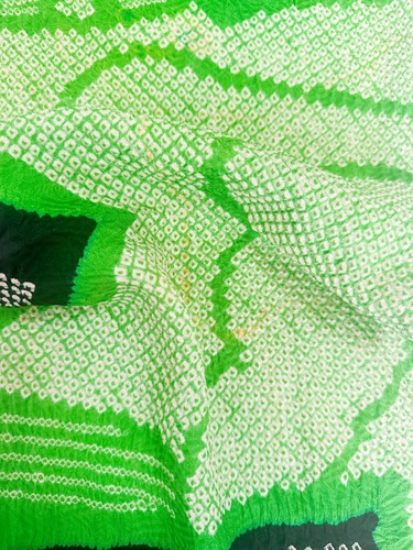Vintage Kimono Fabric Picked From Furisode 80”x14” Green Base Shibori v340 - Picture 4 of 10