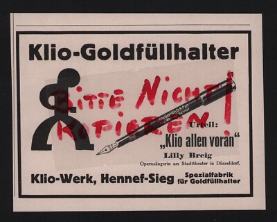 HENNEF, Werbung 1925, Klio-Werk Spezial-Fabrik für Gold-Füllhalter
