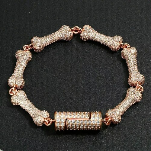 15Ct Round Cut White moissanite Men's Tennis Bracelets 14K Rose Gold Plated