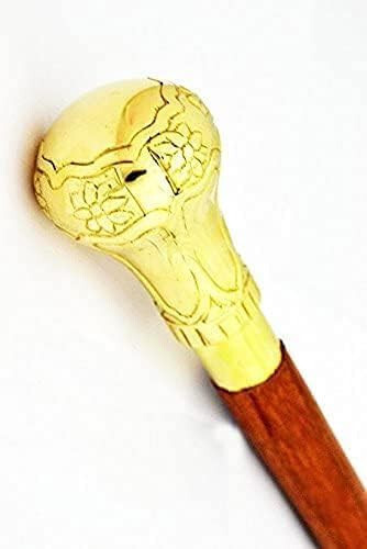 Bastón antiguo de madera con cabeza de perilla de latón brillante real bastón trekking regalo - Imagen 1 de 6