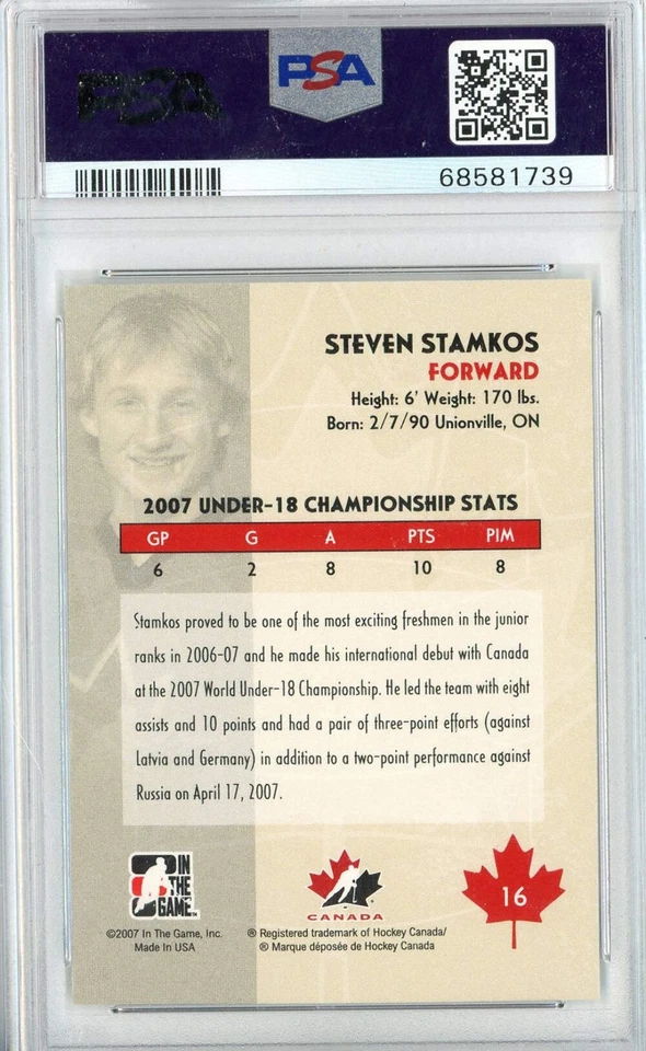 Graded 2007 In The Game Steven Stamkos #16 O Canada Rookie RC Hockey Card PSA 10 - Image 2 of 2