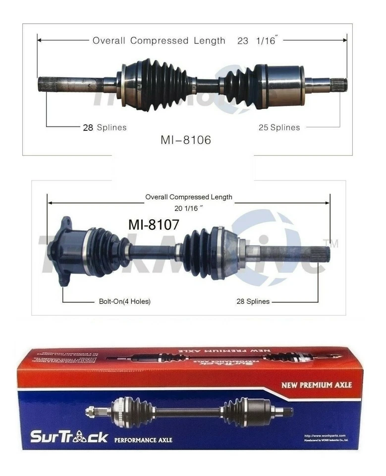 Juego de ejes delanteros CV TrakMotive para Dodge Raider Mitsubishi Mighty Max 4x4 Foto 2 de 4