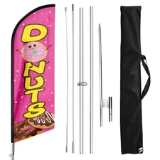 Donuts Advertising Feather Flags, Donuts Shop Swooper Flag Pole Kit and Groun...