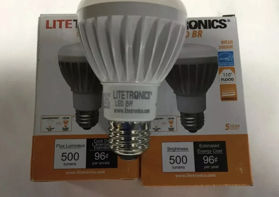 2-Litetronics LED BR BR20 BR Series LED 8W BR20 MED 120V New - Image 3 of 3